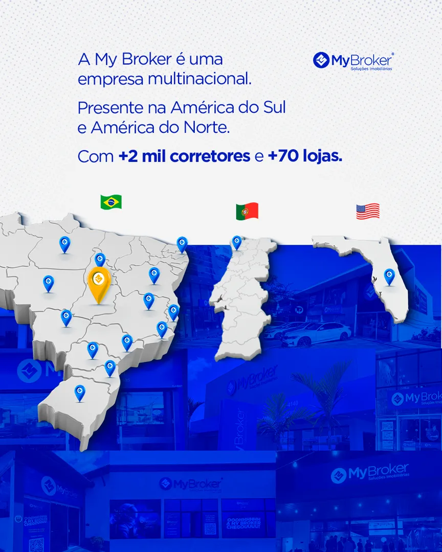 A My Broker é uma empresa multinacional, presente na América do Sul e na América do Norte, com mais de 2 mil corretores e mais de 70 lojas.